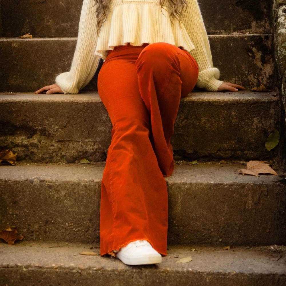 Orange Flared Corduroy Pants